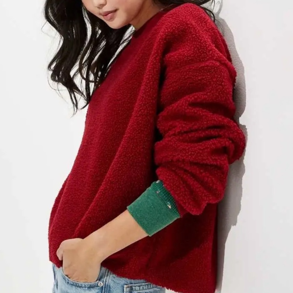 Red Sherpa Crew Neck Sweater-New without tags